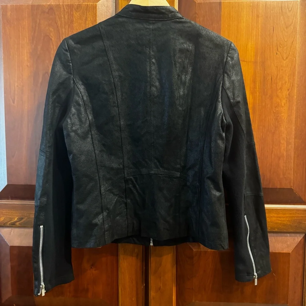 Wilsons Leather Women’s Black Moto Jacket Silver Zippers Medium